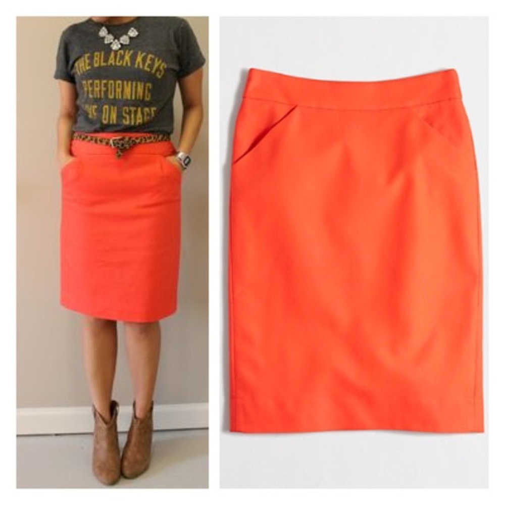 J Crew Orange Pencil Skirt with Pocket